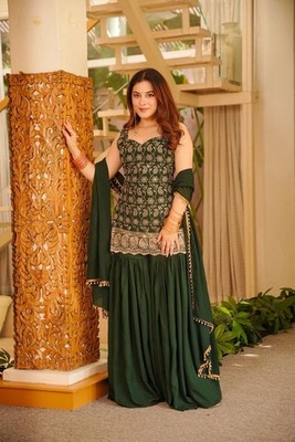 INDIAN SALWAR KAMEEZ PAKISTANI WEDDING PARTY DRESS WEAR BOLLYWOOD SUIT SHARARA