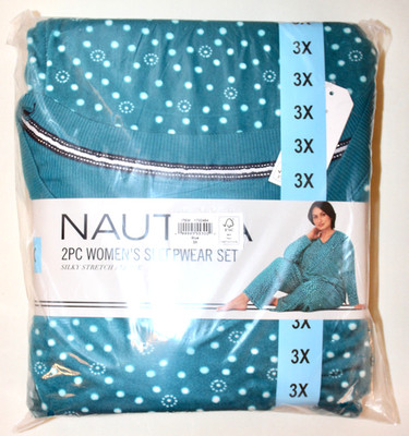 NWT Nautica Women's Plus Turquoise Blue Polka Dot 2pc LS Fleece Pajama Set sx 3X