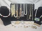 Vtg Now White Mixed Bulk Costume Jewelry Lot Necklaces Bracelets Earrings #1001