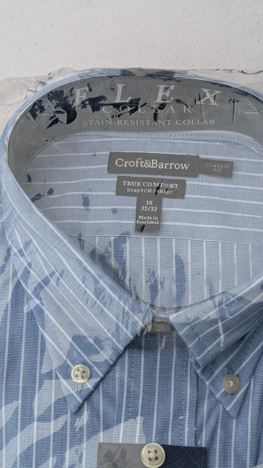 NUEVO CON ETIQUETAS Croft & Barrow Camisa de Vestir Croft & Barrow Fácil Cuidado Calce Clásico Azul Rayas 15.5 32/33 Foto 2 de 4