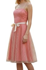 Vtg 90s Womens Pink Glittery Shiny Studded Babydoll Coquette Prom Dress Sz M/L