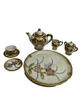 rare Vintage Japan Miniature Porcelain Tea Set Floral gilded Gold Trim as is 