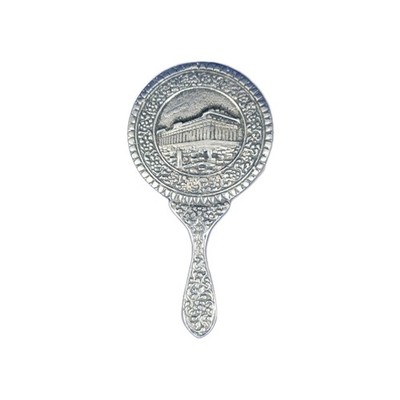 Vintage Silver Plated Mini Hand Mirror 5  - Greek Parthenon Athens Souvenir