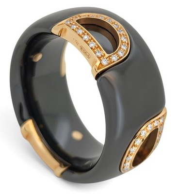 Damiani D Icon Black Ceramic 18K Rose Gold Diamond Ring Size 13 9.8 Gr. Italy