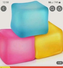 Mini Dice Gel Squeeze Ball Stress Relievers, Squishy Frosted, 3pc Blue Pink