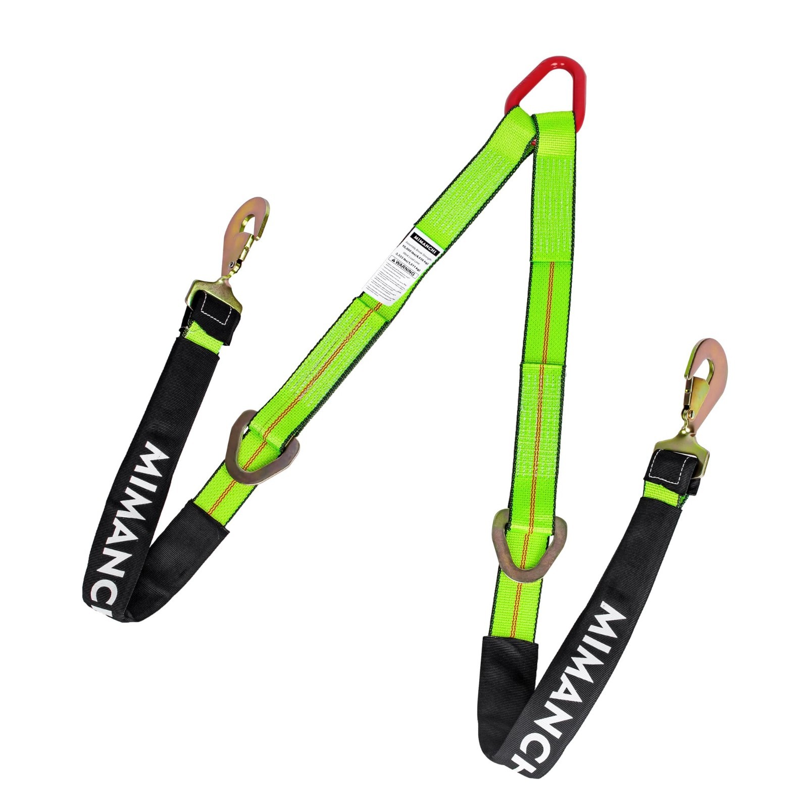 Heavy duty 2" x 4' v-bridle tow strap with snap hooks & d-ring, recovery gear