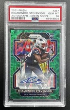2021 Prizm Rhamondre Stevenson #’d /75 PSA 10 Rookie RC #367 Green Scope Auto