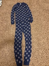 Hanna Andersson Long John Pajamas 140 CM 10 Snowflake Print Blue Organic Cotton