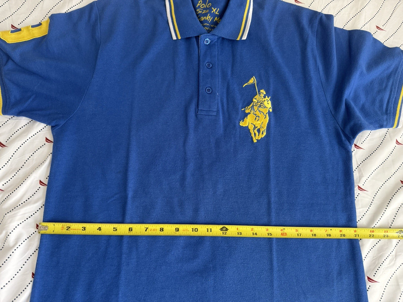 Franky Max Men's XL Blue Solid Knit Polo Shirt Short Sleeve Collared Logo