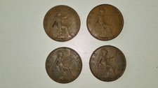 4 x One Penny King George V British Bronze Coins 1922