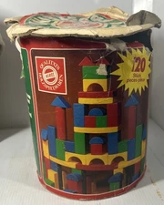 Vintage HERO Toy Wood Building Blocks Original Box Made In West Germany 120 Pcs