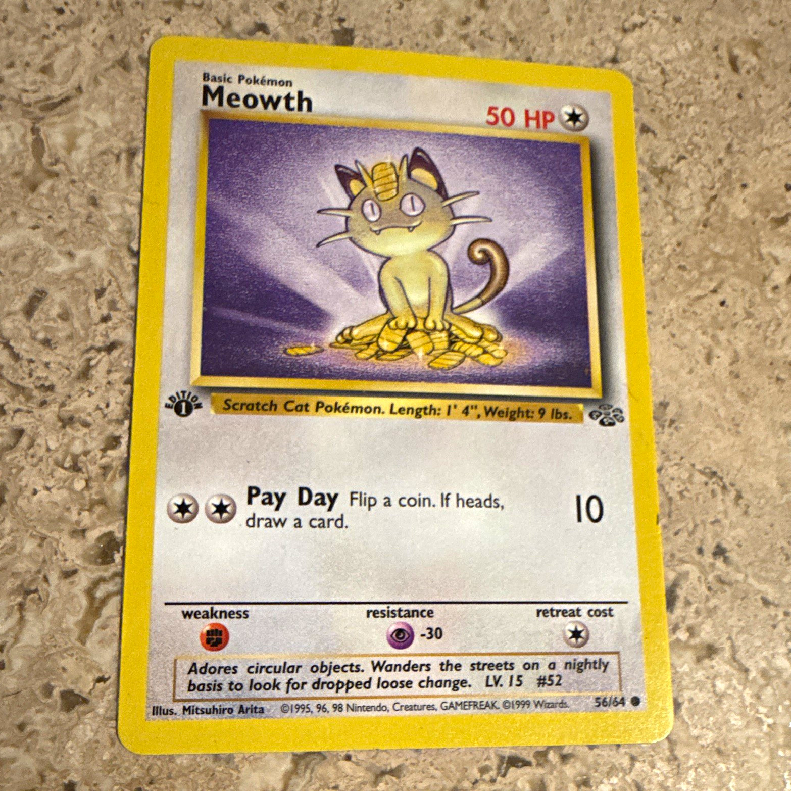 Meowth 1st Edition Jungle 56/64 Regular Common 1999 Wizards English
