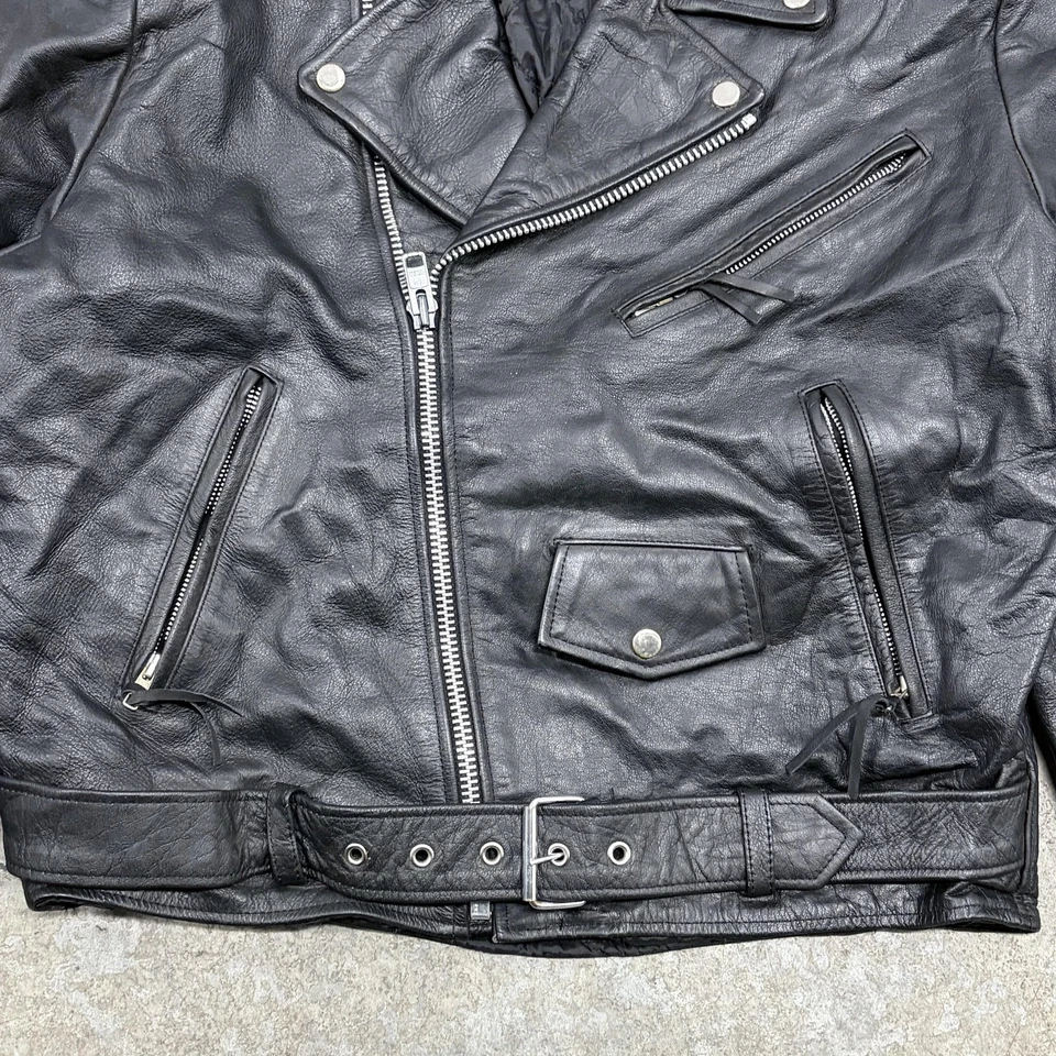 Chaqueta de cuero Stefano vintage para hombre grande negra motocicleta motociclista cinturón moto años 80 Foto 2 de 4