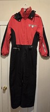 Vintage Nils Ski Suit Women 12 One Piece Snowsuit Red Black Snow JumpsuitW/hood
