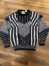 VTG 80's Novo Sweater Mens Abstract Pattern Heavyweight Chunky Knit W/ Mohair L