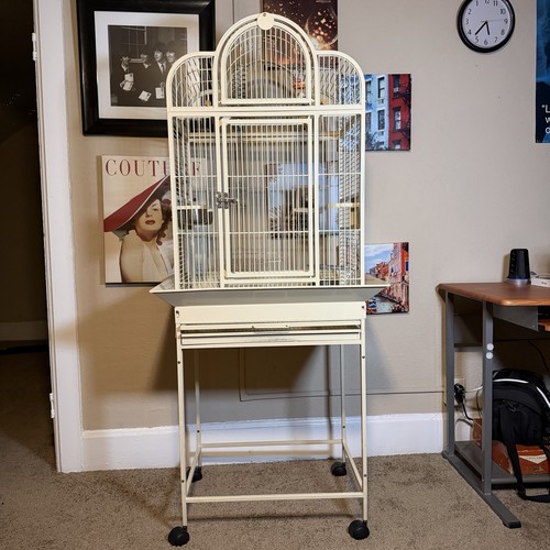 Large Metal Bird Kings Cage Rolling Stand + Many Accessories Bowls Perches Toys