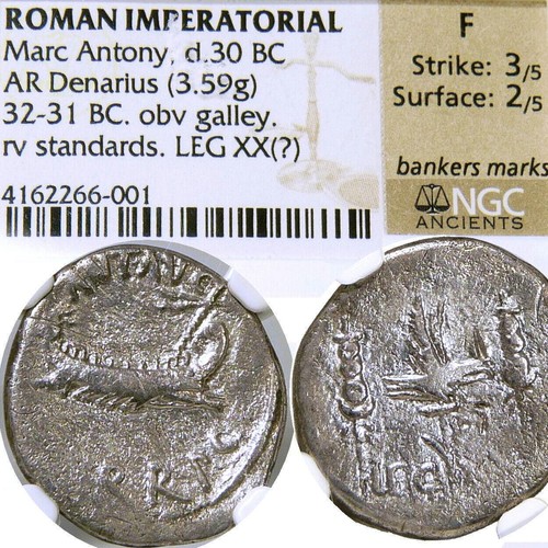 MARK ANTONY Legionary Denarius. Praetorian Galley LEG XX. time of Cleopatra Coin