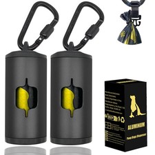 Metal Dog Poop Bag Holder 2-Pack w/Leash Clip Durable Scratch-Resistant Alumi...