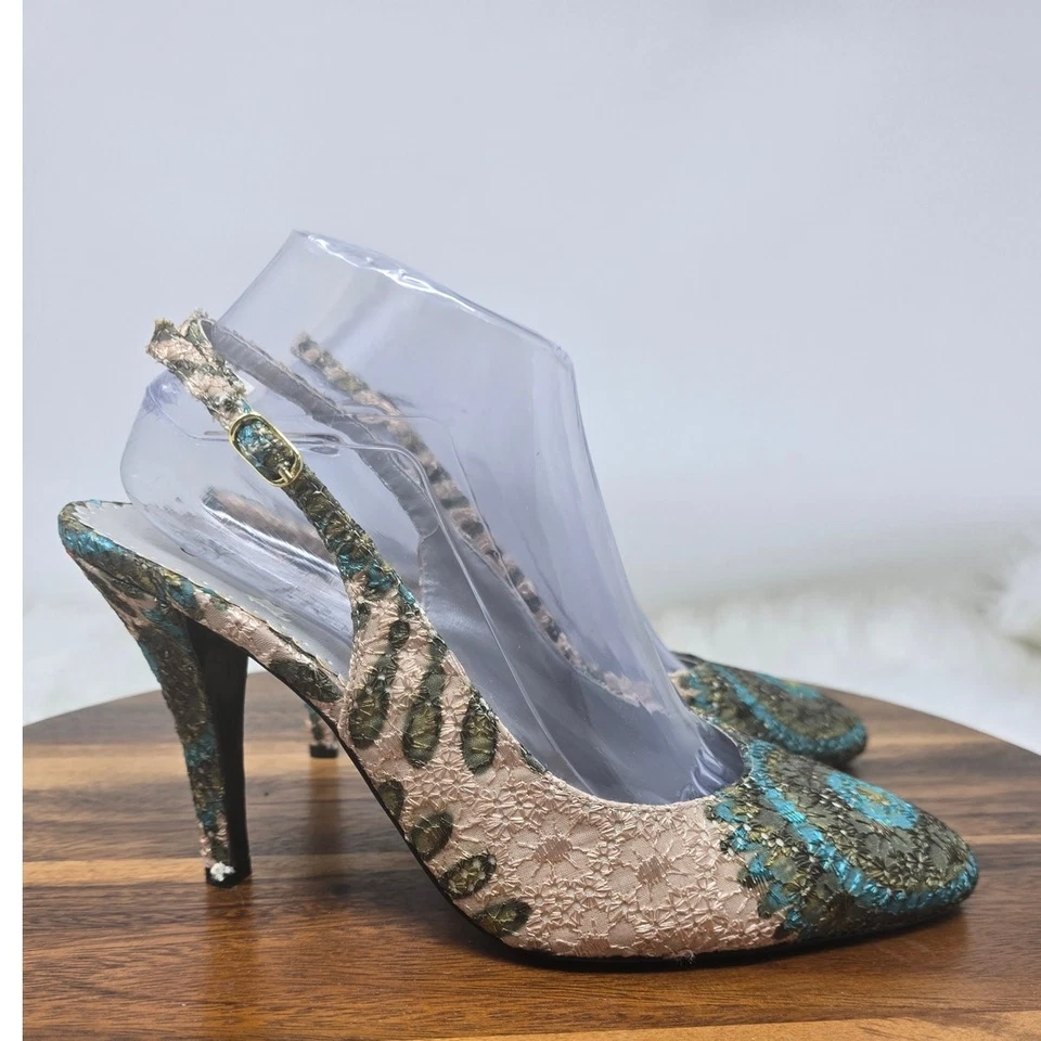 Impresionante Hermosa Tela Camelia Turquesa Marrón Tostado 4" Tacones 10M J. Renee' Foto 4 de 4