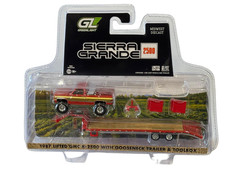 Greenlight Midwest Exclusive 1987 Gmc Sierra Gooseneck Trailer Redgold 164