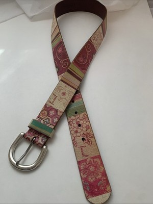 Fossil Vintage Leather Belt Boho Flowers Stripe Distressed  display picture 1