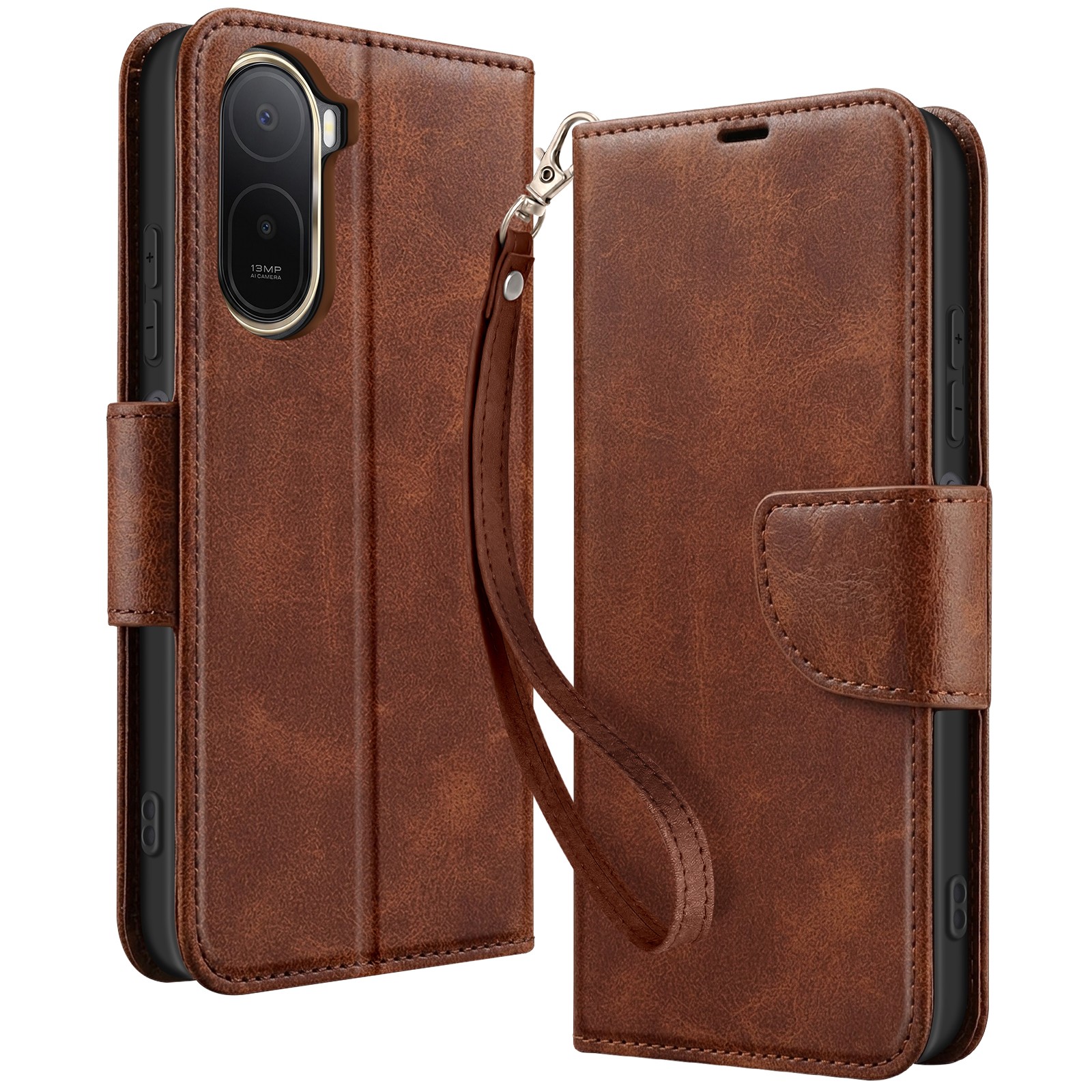 Protegez votre Redmi A7 Pro avec l'étui portefeuille Avizar marron anti-choc et rayures