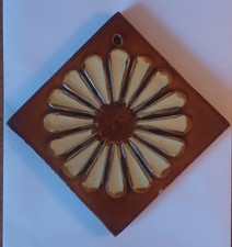 Vintage Mid Century Portuguese Pottery Tile Abstract Flower Wall Art