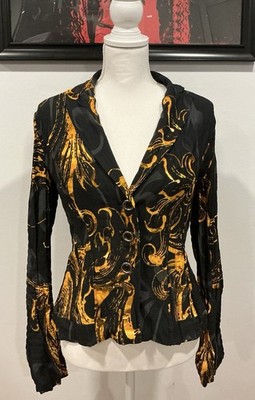 Vintage Alberto Makali Black And Gold Crinkle Jacket Blouse