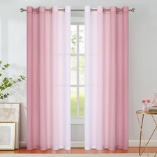 Purainbow Pink Ombre Chiffon Sheer Curtains 90 Inch Long for Living Room Bedroom