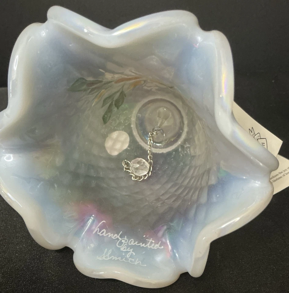 New with Tag Vintage Fenton Opalescent Iridescent Hand Painted Glass Bell - Image 2 of 4