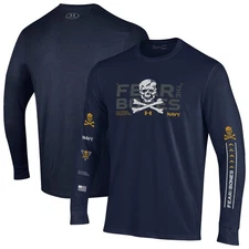 Men's-Under Armour  Navy Navy Midshipmen Distressed Jolly Rogers Performance