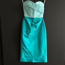 Oscar de la Renta 2016 Aqua Teal Strapless Corset Cocktail Dress - Size 2