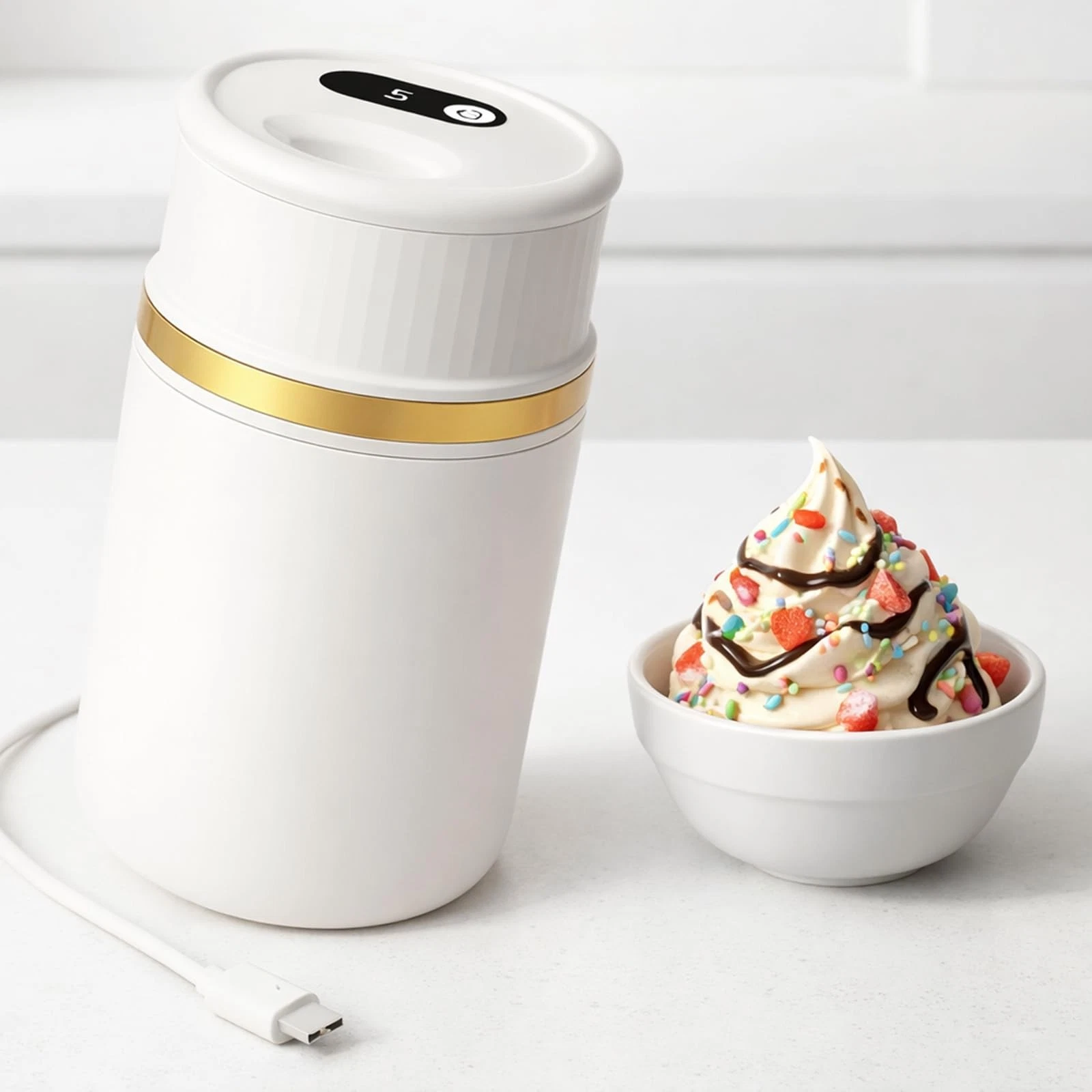 Mini Ice Cream Maker for Small Batches, Portable Ice Cream Machine, Frozen Yo...
