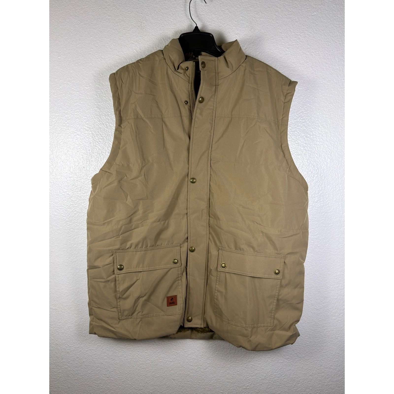 Cool Choice Mens Quilted Puffer Vest Khaki Tan Faux Fur Fleece Lined Size 2XL