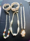 Vtg Signed West Germany Milk Glass Floral Necklace & Bracelet Set Lot