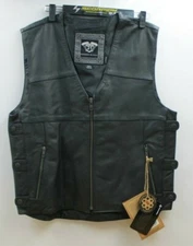 NEW - Highway 21- Leather Vest - Adjustable Waist Concealed Carry Pocket - Large