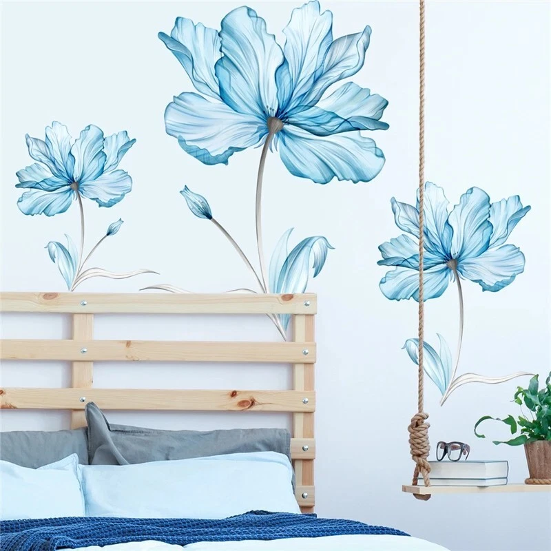 Calcomanía de flores extraíble Loto azul pegatina de pared arte de pared 3D dormitorio decoración del hogar Foto 4 de 4