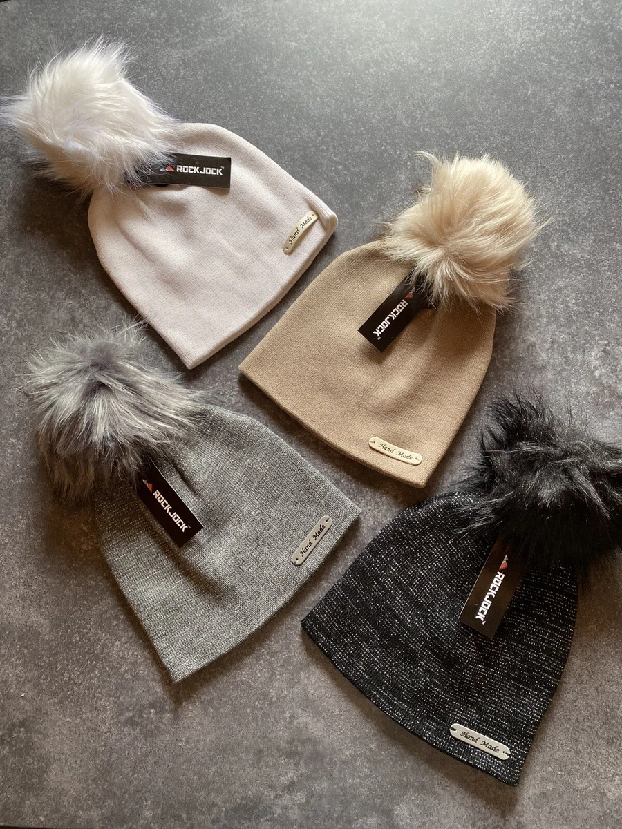 Ladies RockJock Bobble Hat Handmade Glitter Effect Fine Knit 4 Colours