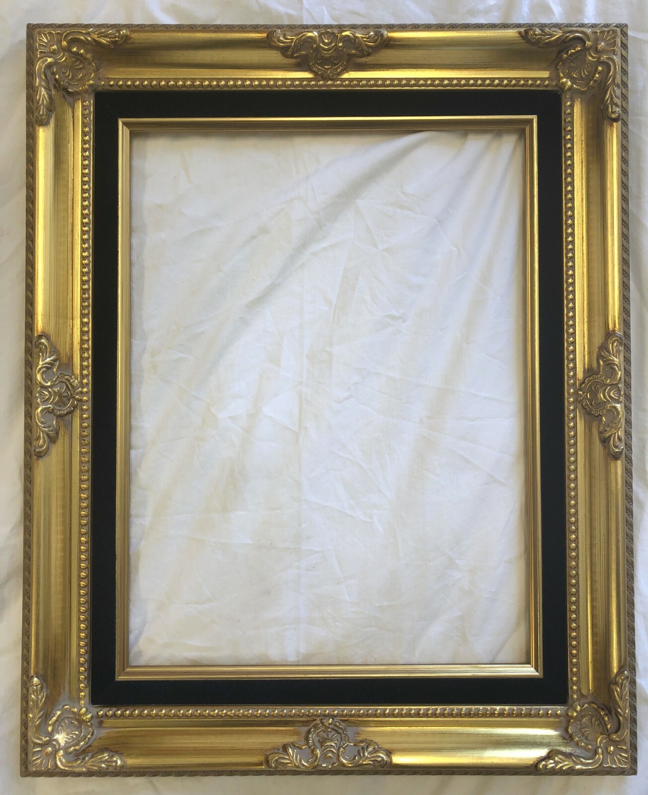 Picture Frame 16x20" Ornate Gold Color with Black Liner Wood/Gesso 