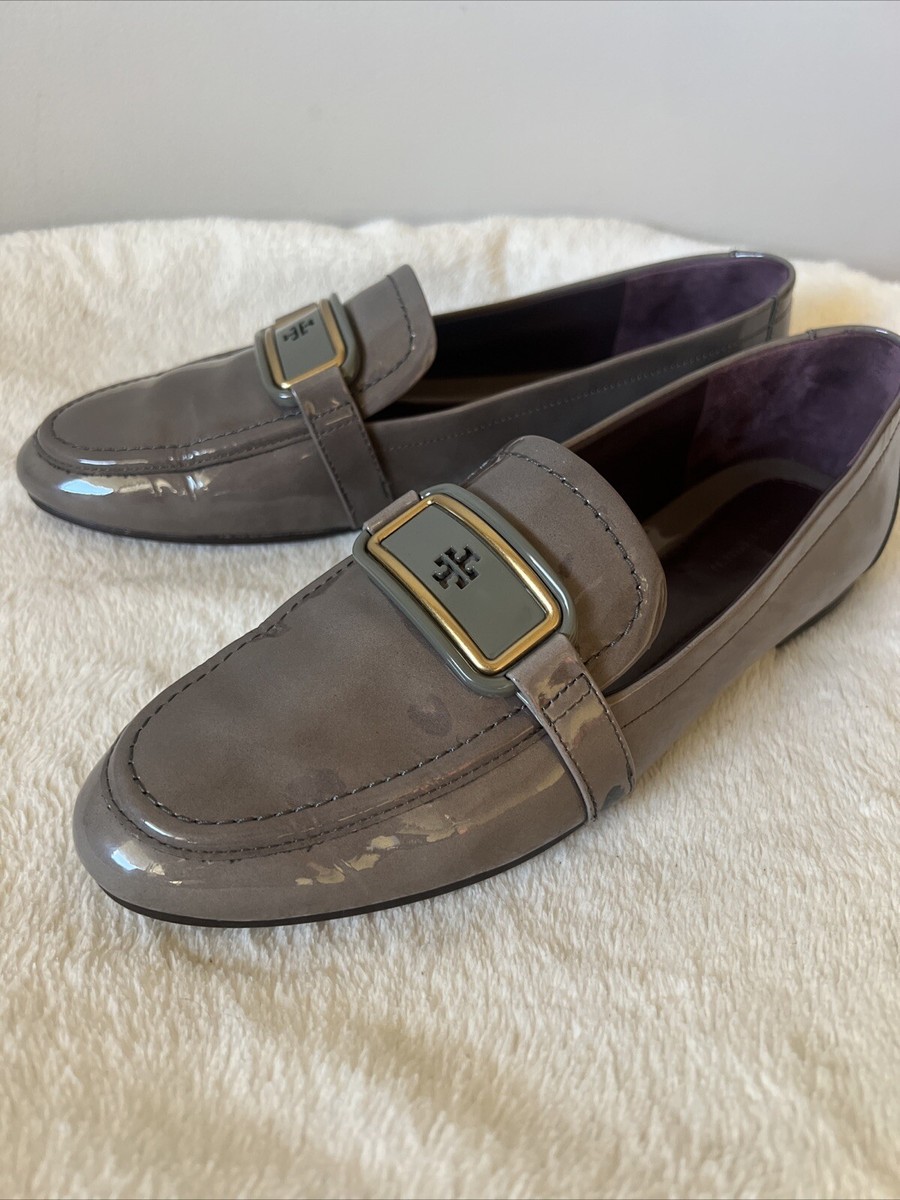 Tory Burch Georgia Patent Leather Loafers Size 7 1/2 Grigio 