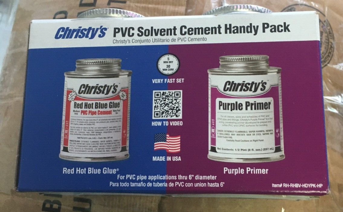 Christy's Handy Pack Red Hot Blue Glue PVC Cement and Purple Primer BRAND NEW
