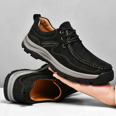 Leather Men Casual Shoes Fashion Wear-resisting Soft Bottom Sneakers Black Boots