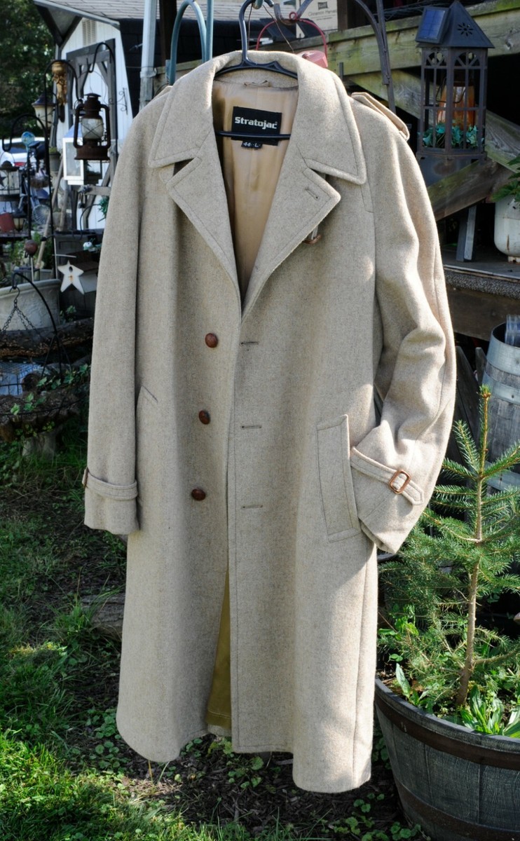 mens stratojac vintage brown trench coat wool made in usa winer