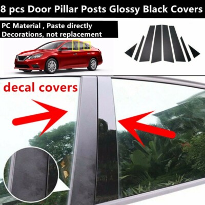 Fit For 2013-2019 Nissan Sentra 8 PC Gloss Black Door Pillar Cover Trim Posts