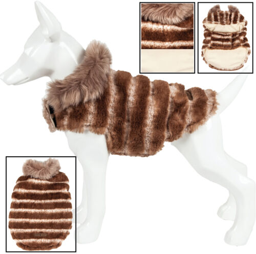 Pet Life 'Tira-Poochoo' Tiramisu Patterned Fashion Mink Fur Dog Coat Jacket - Picture 1 of 12