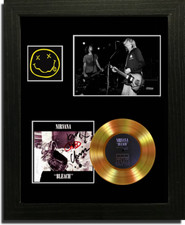 NIRVANA Kurt Cobain Bleach  signed GOLD mini RECORD style CD Display Framed 