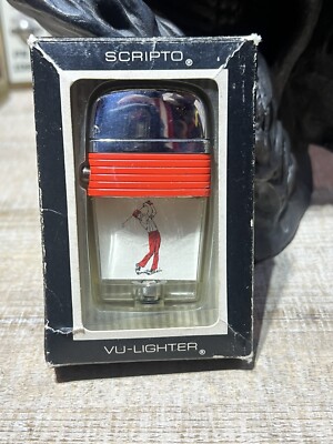 Vintage Lighter Scripto UV Golfer with Red Band in Box