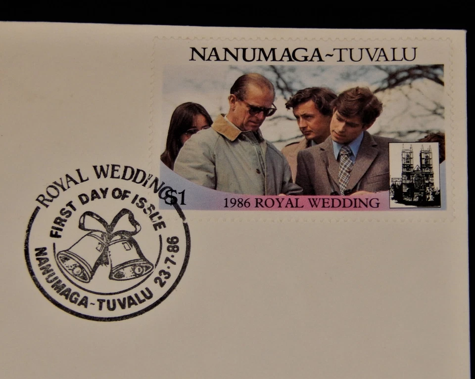 复古封面,1986 年,曼努玛加、TUVALU、FDC、皇家婚礼、安德鲁和莎拉、费吉 — 第 2/4 张图片