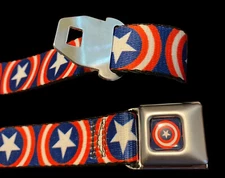 Captain America logo belt with seat belt buckle closure 36” NWOT
