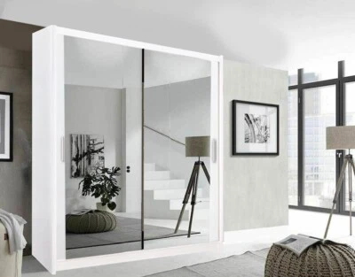 Milan Modern 2&3 Sliding door Wardrobe Cabinet bedroom 6 Sizes 4 Colors with LED